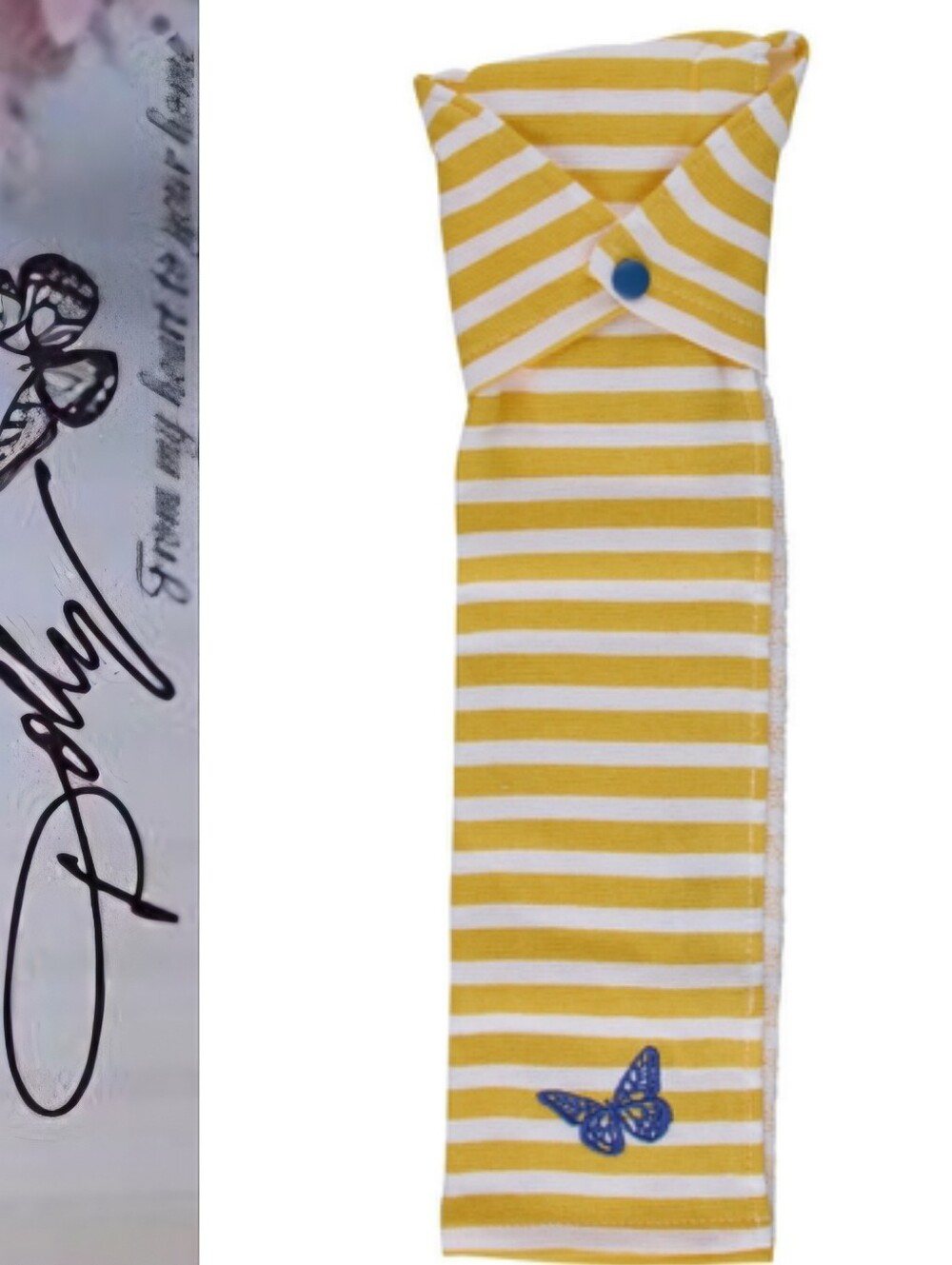 Dolly Parton Striped Butterfly Fridge Towel w/Snap Closure- Yellow